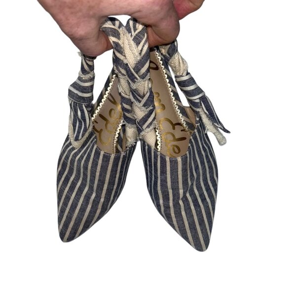 sam edelman chambray blue striped woven strap mules slides flats shoes 6 - Picture 4 of 5